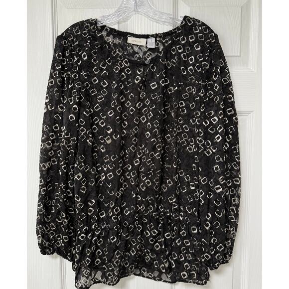 Chico's Women's Black & White Sheer Long Sleeve Top Size 1. - Picture 1 of 13